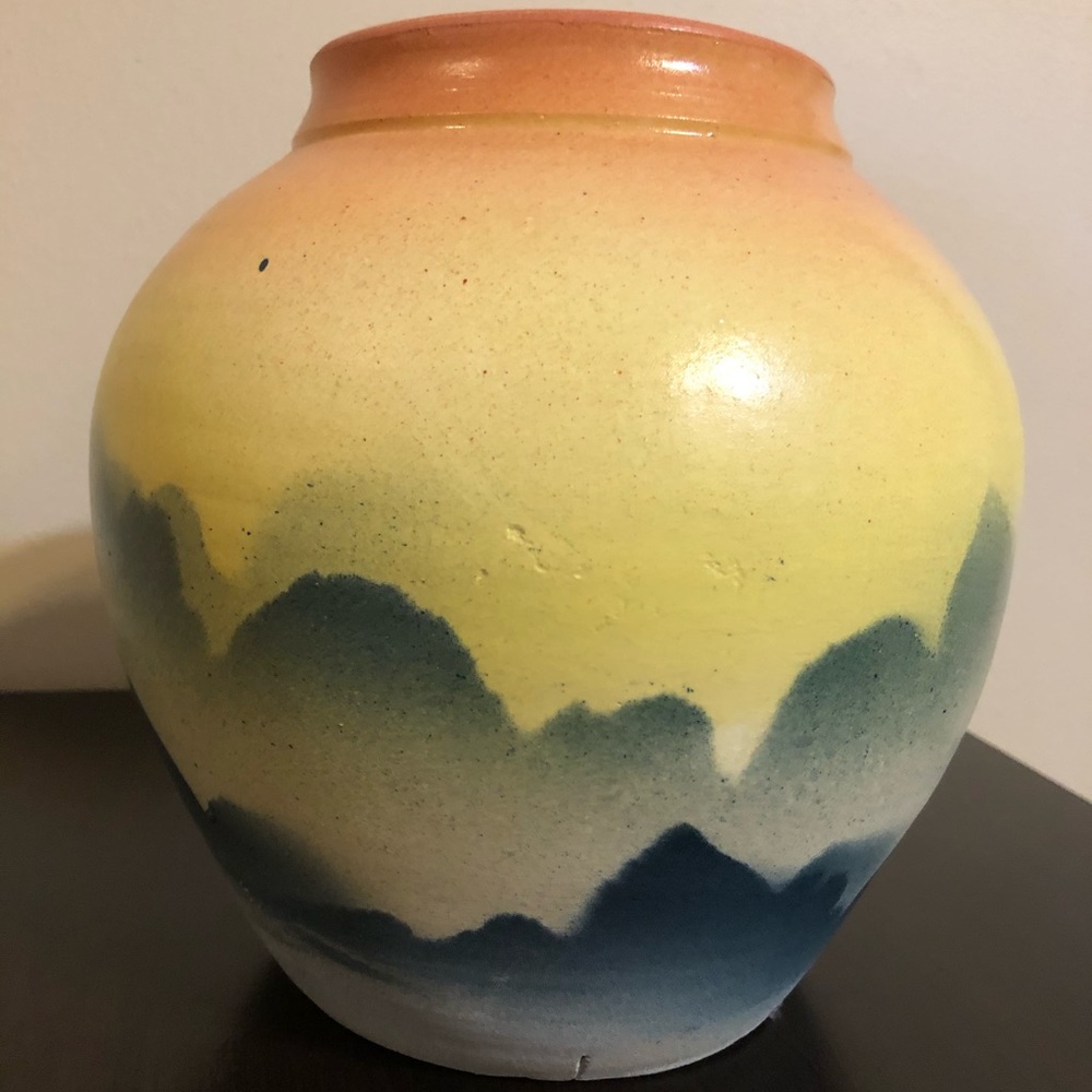 Colorful Abstract Print Orange Yellow & Blue Vase - Picture 4 of 6